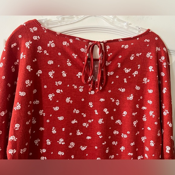 Lauren Conrad Dark Orange Floral Women's Blouse with Statement Sleeves Size L - Picture 4 of 15